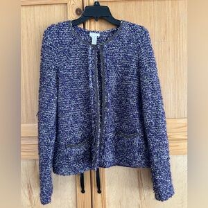 Chico's Purple/white/silver Tweed Wool Alpaca Blend Boucle Blazer Sz 2 (L 12/14)